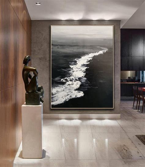 Large Black White Canvas Art Ocean Painting Coastal Wall Art Etsy