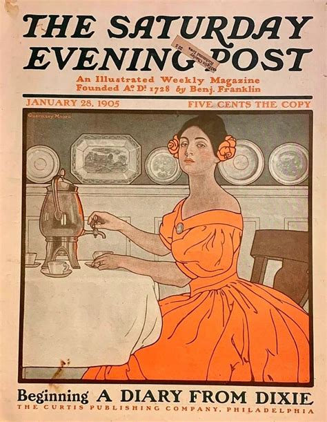 The Saturday Evening Post Cover Featuring A Woman In An Orange Dress Holding A Tea Kettle