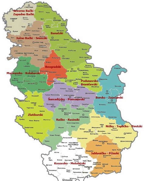 Geografska Karta Srbije Sa Gradovima Karta Srbija Srbije Regioni