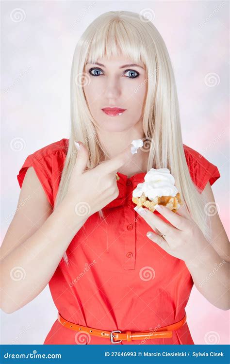 Beautiful Woman Having A Snack Stock Image Image Of Blonde Hair