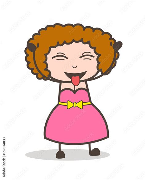 Cartoon Naughty Lady Laughing And Teasing Tongue Vector Stock Vector Adobe Stock