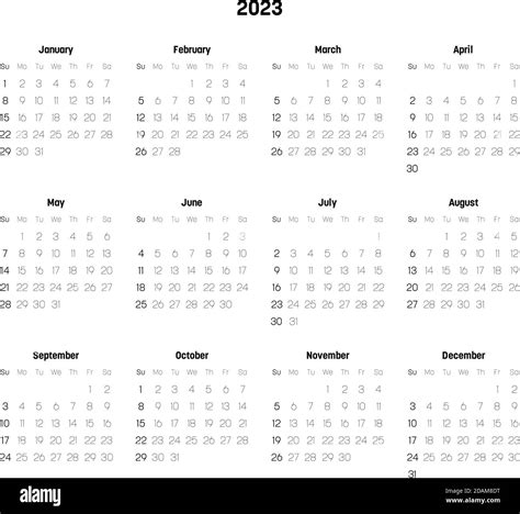 Monthly Calendar Of Year 2023 Week Starts On Sunday Block Of Months
