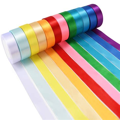 12 Colours 300 Yards Double Sided Satin Ribbon Rolls 25mm Wide 25 Yard