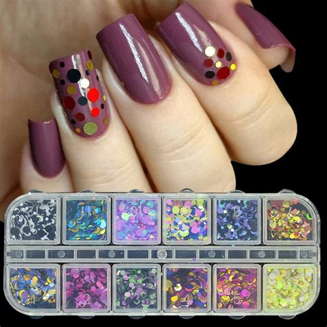 Buy 12 Mixed Color Round 3d Ultrathin Sequins Nail