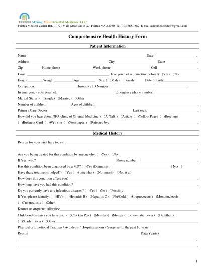 49 Primary Care Medical History Form Free To Edit Download And Print