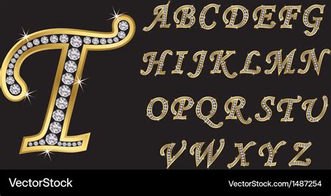 Golden Alphabet With Diamonds Letters From A To Z Vector Image Images