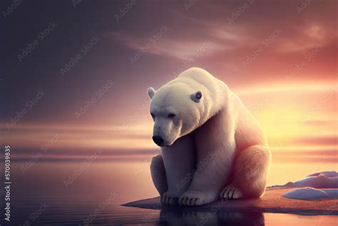 Sad Polar Bear Sitting On Ice Created With Ai Stock Illustration