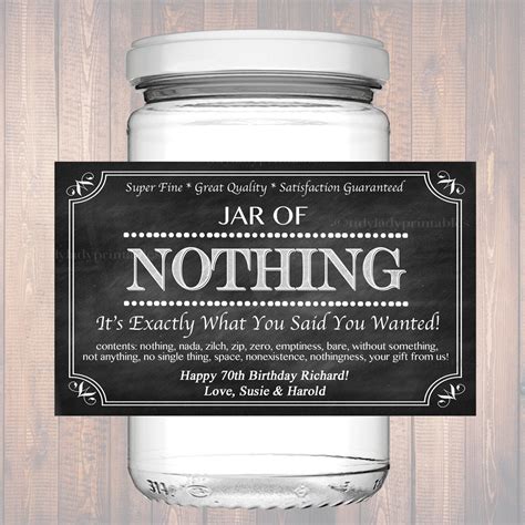 Jar Of Nothing Label Chalkboard Label Personalized Gag T Holiday