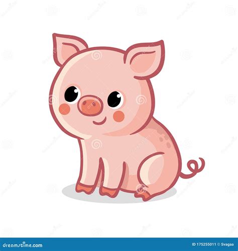 Cute Pig Sitting On A White Background Vector Illustration With Farm
