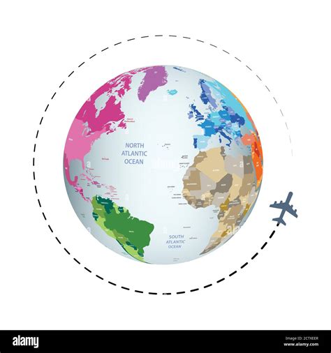 Around The World Travel Vector With Earth Plnaet And Flying Airplane