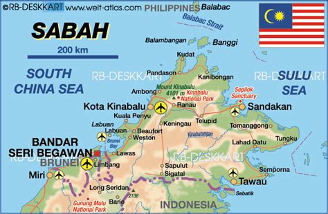 This map shows administrative divisions in malaysia. Map of Sabah (State / Section in Malaysia) | Welt-Atlas.de