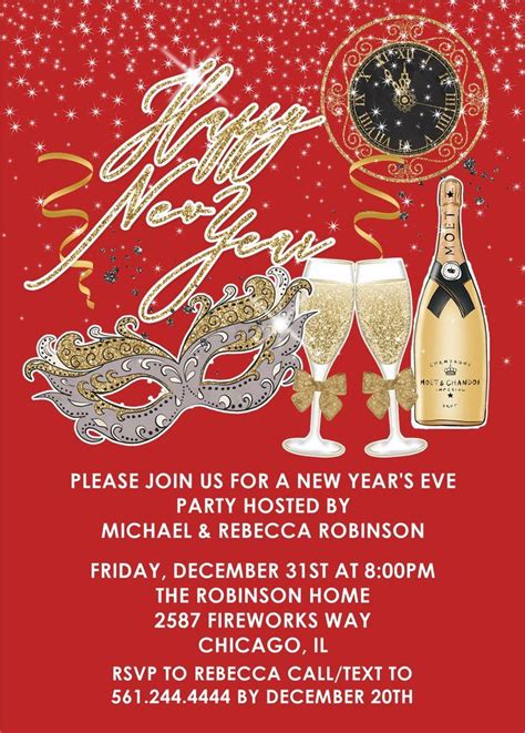 Red Silver And Gold New Years Eve Party Invitations New Years Eve