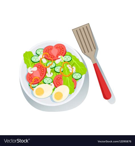 Salad With Eggs And Fresh Organic Vegetables Vector Image