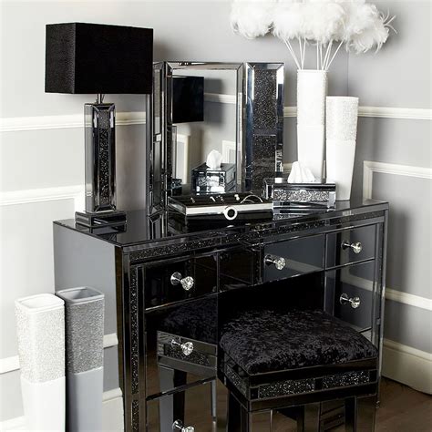 Add a touch of sophistication to your dressing table or chest of drawers with dressing table mirrors. Diamond Glitz Noir Smoked Mirrored Vanity Dressing Table ...