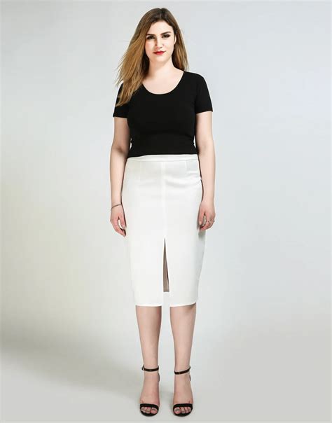 Womens Sexy Solid Basic Plus Size Pencil Skirt Split Design Front Casual Midi Skirt Cocktail