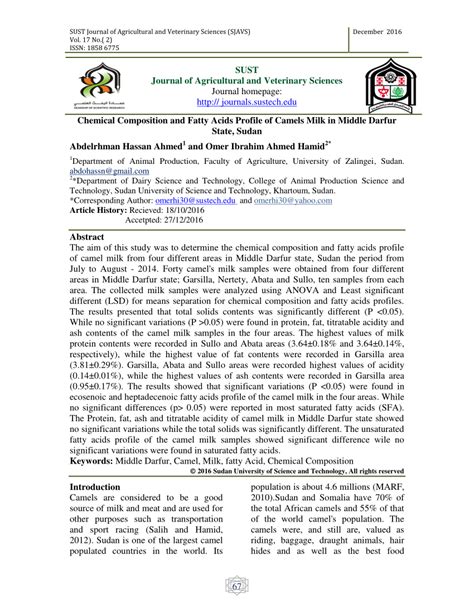 (PDF) Chemical Composition and Fatty Acids Profile of Camels Milk in