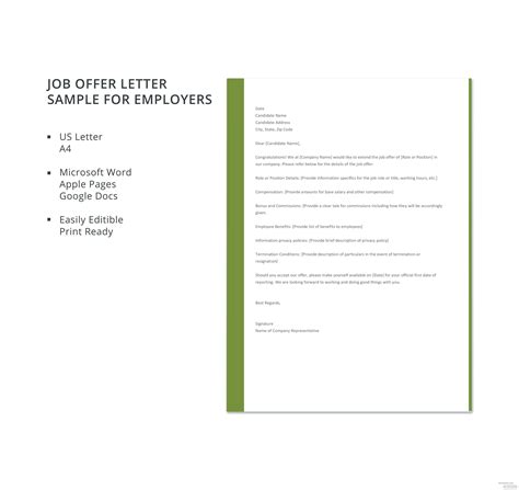 Download employment joining letter template word format. Free Job Offer Letter Sample For Employers Template in ...