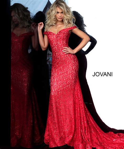Jovani 64521 Lace Off The Shoulder Mermaid Prom Dress