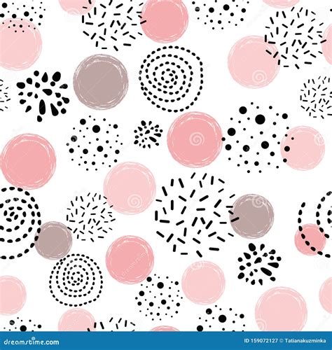 Seamless Pattern Polka Dot Abstract Ornament Decorated Pink Black Hand