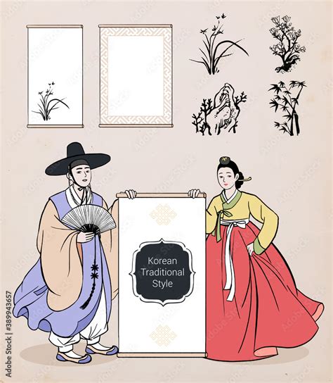 Stockvector Couple Wearing Korean Traditional Clothes Hanbok Men And