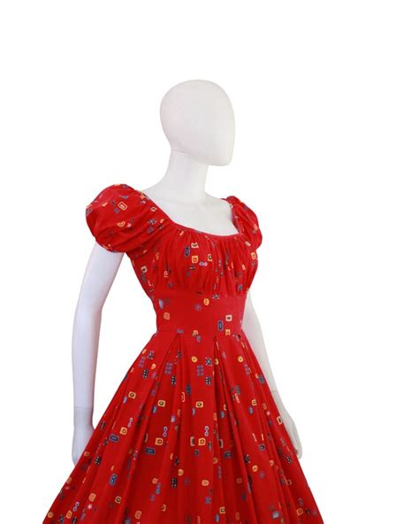 1950s Atomic Novelty Print Fit And Flare Dress 1950s  Gem