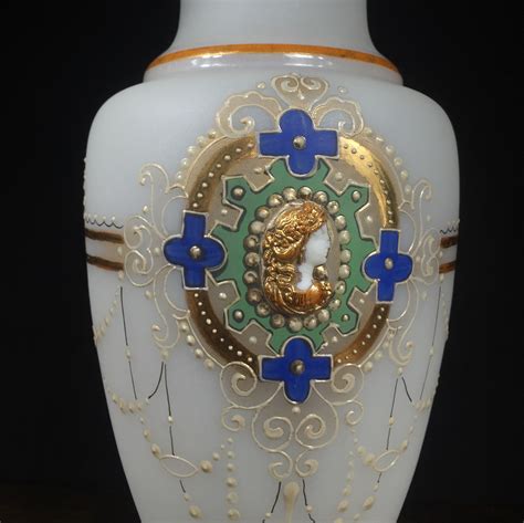 Large Victorian Glass Vase With Applied Cameo C 1875 Moorabool Antiques Galleries