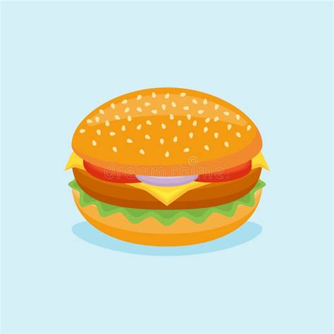 Hamburger With Lettuce Tomato Onion And Cheese Vector Illustration