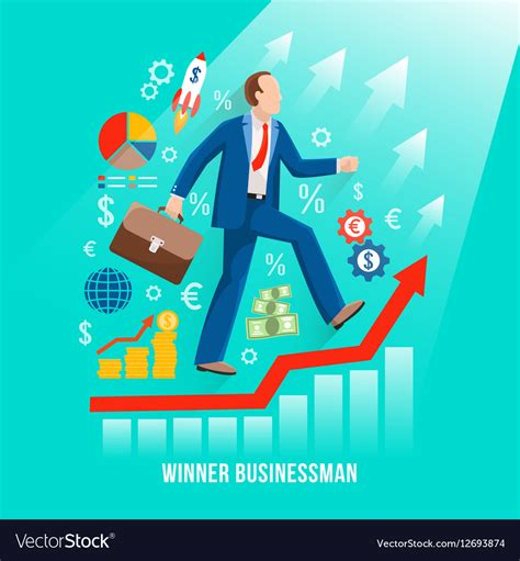 Successful Businessman Symbolic Flat Poster Vector Image