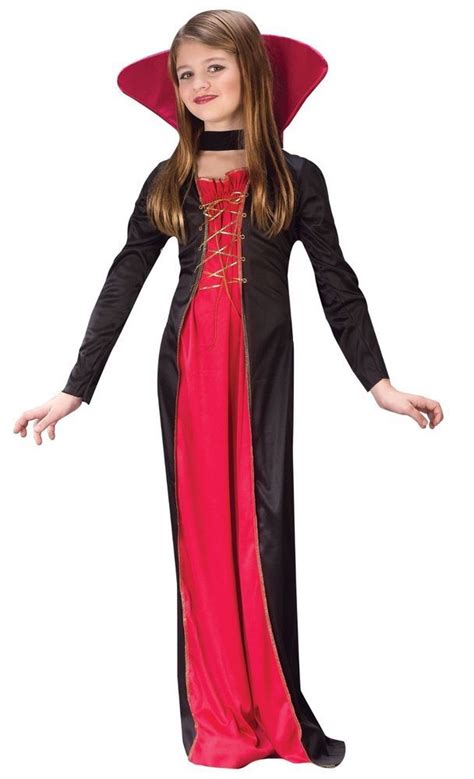Girls Vampire Costume Vampiress Halloween Fancy Dress Long Robe Vampira