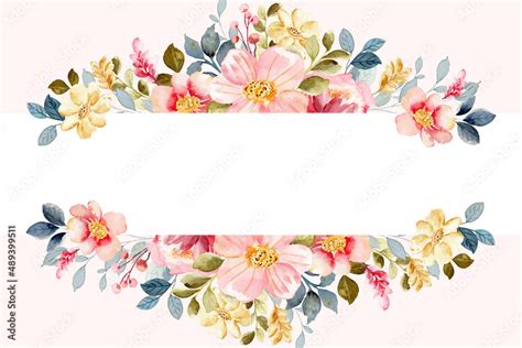 Colorful Floral Border With Watercolor Stock Vector Adobe Stock