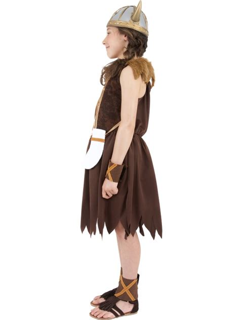 Child Viking Girls Kids Fancy Dress Costume Nordic Maiden Barbarian