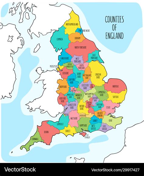 Hand Drawn Map England With Counties Royalty Free Vector