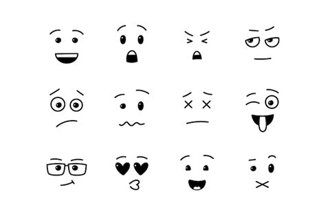 Premium Vector Funny Outline Emoji Abstract Comic Faces With Various