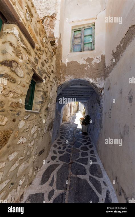 Small Street In Chora Town Naxos Island Cyclades Greece Stock Photo