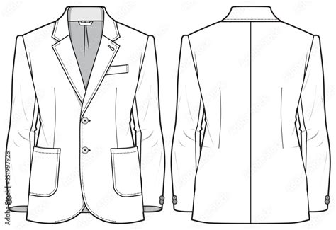 Mens Notch Lapel Blazer Jacket Suit Flat Sketch Fashion Illustration