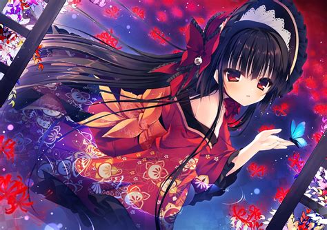 Wallpaper Butterfly Kimono Anime Girl Black Hair Resolution