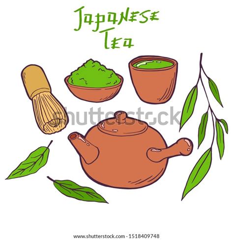 Set Items Traditional Japanese Tea Ceremony Stock Vector Royalty Free