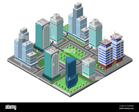 Modern City Concept With Isometric Skyscraper Offices 3d Buildings