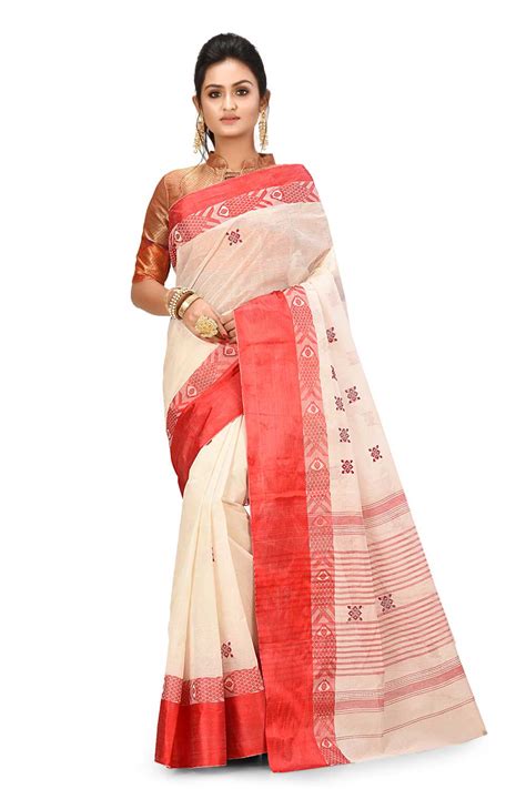 Bengal Traditional Cotton Tant Saree With Weaving Border Design