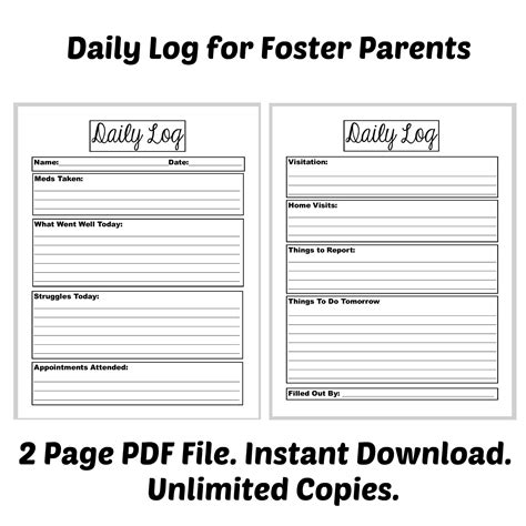 2 Page Daily Log For Foster Parents Documentation Foster Etsy In