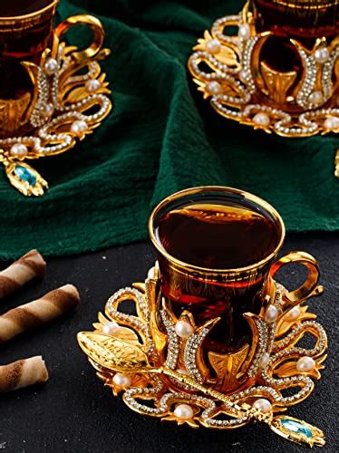 DEMMEX Set Of 6 Turkish Tea And Coffee Glasses Cups Set With Saucers