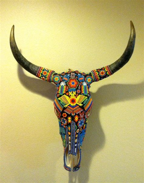 Vintage Huichol Beaded Bull Skull Tribal Art By Smartysfunstuff 750