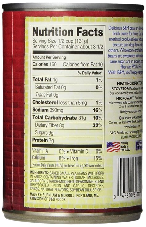 Baked Beans Nutrition Label 1stadenium