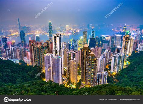 Hong Kong China City Skyline Victoria Peak Night — Stock