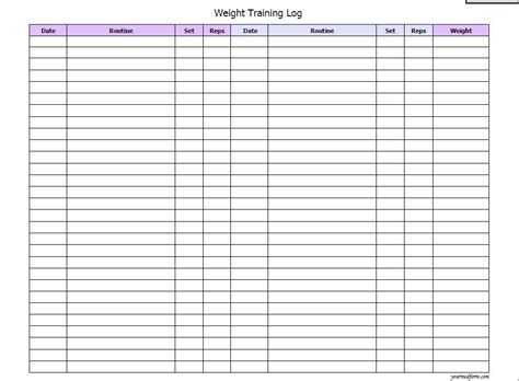 Weight Training Log Fitness Printable Instant Download