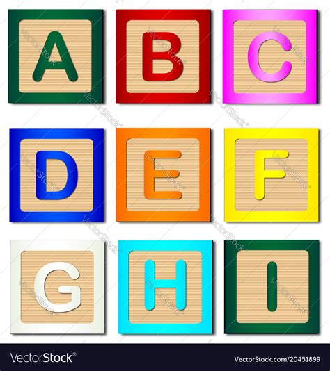 Wooden Block Letters A To I Royalty Free Vector Image