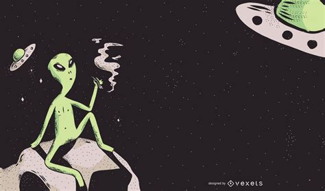 Alien Smoking In Space Illustration Vector Download