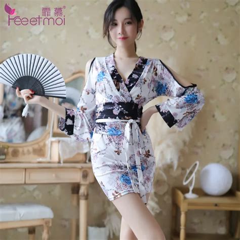 Retro Printing Japanese Sexy Costumes Print Kimono Sexy Lingerie Uniform Cherry Blossoms Sexy