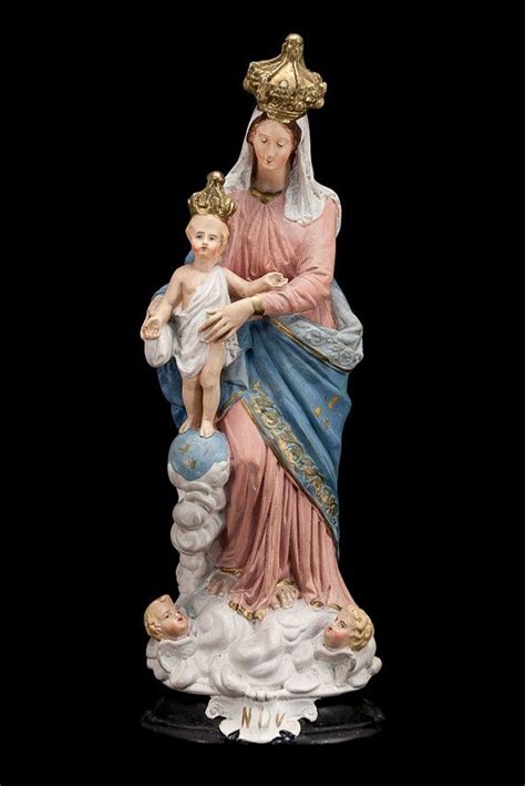 Large French Antique Plaster Figurine Of Virgin Mary Our Lady Of