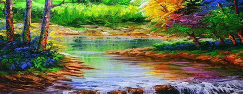 Acrylic Landscape Painting Tutorial With River And Autumn Trees Basic Acrylic Painting